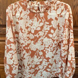 MakeMeChic Women's Floral Print Long Sleeve Ruffle High Neck Blouse Shirt Top